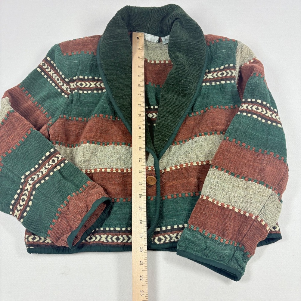 Vintage Blanket Jacket Cardigan‎ Womens L Cowl Collar Texture Southwestern Crop - Picture 7 of 8
